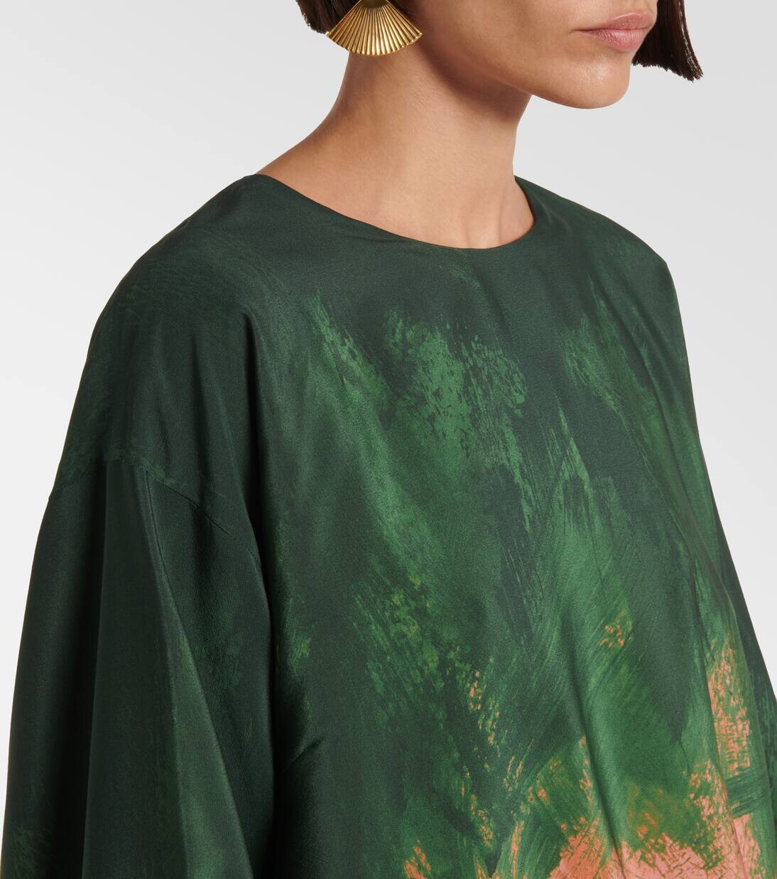 Топ из смесового шелка с эффектом омбре Dries Van Noten, зеленый — фото 4