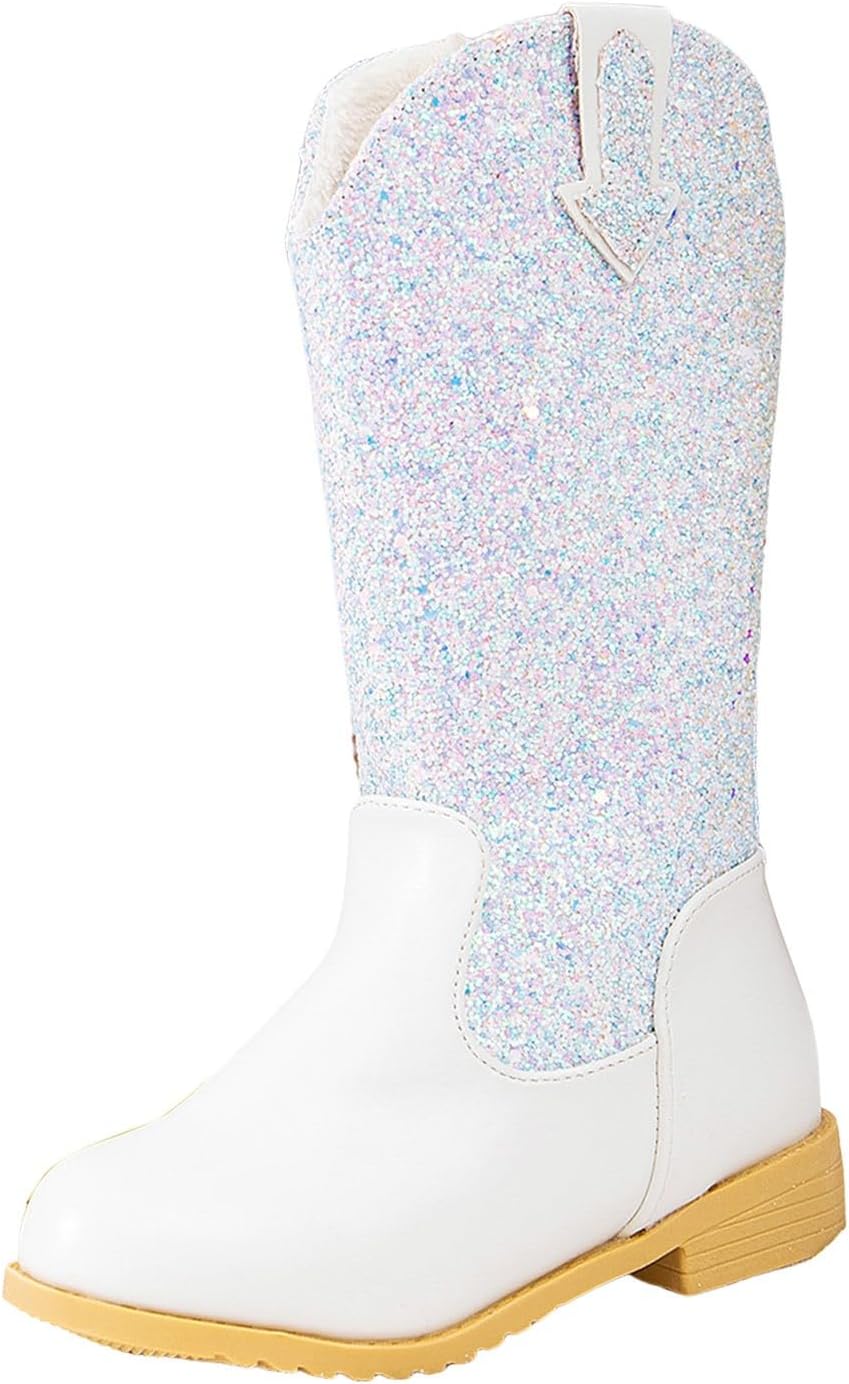 

Детские сапожки IWIHMIV для девочек, ковбойские сапоги средней длины, удобные западные сапоги с мягкой подошвой, теплые длинные сапожки, White