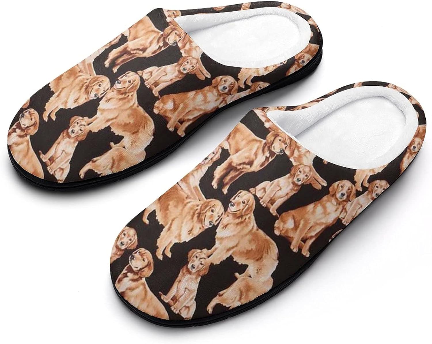 

Мужские хлопковые тапочки с закрытым носком для дома, черного цвета с милым золотистым ретривером, теплые, мягкие и удобные, с противоскользящей подошвой Weedkeycat