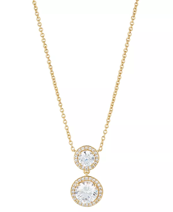 

Ожерелье с подвеской в виде круглого ореола из кубического циркония золотистого оттенка, 16 дюймов + 2 дюйма, создано для Macy's. Eliot Danori, gold