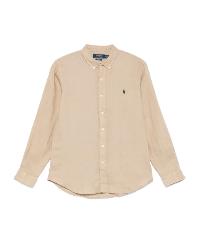 

Бежевая льняная спортивная рубашка с длинными рукавами Polo Ralph Lauren, бежевый