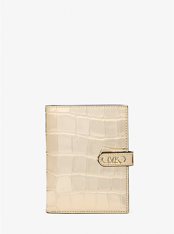 

Кошелек для паспорта из тисненой кожи крокодила Empire Metallic Michael Kors, золотой