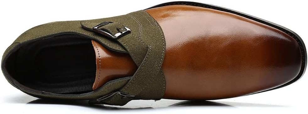 Мужские лоферы Santimon Monk Strap с ремешком, легко надеваются, кожаные, удобные, легкие, формальные, деловые, классические повседневные туфли, зеленый — фото 4