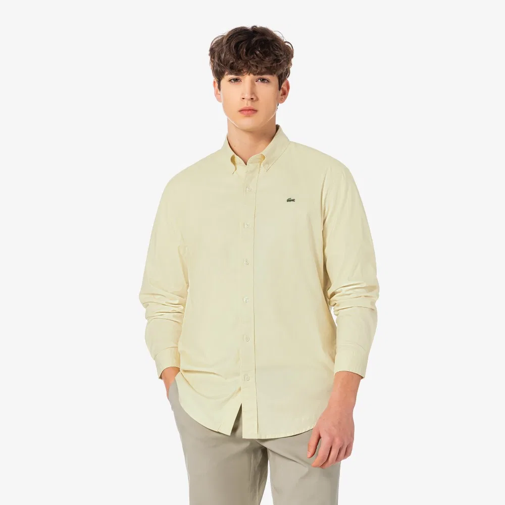 Мужская базовая оксфордская рубашка светло-жёлтая от Lacoste