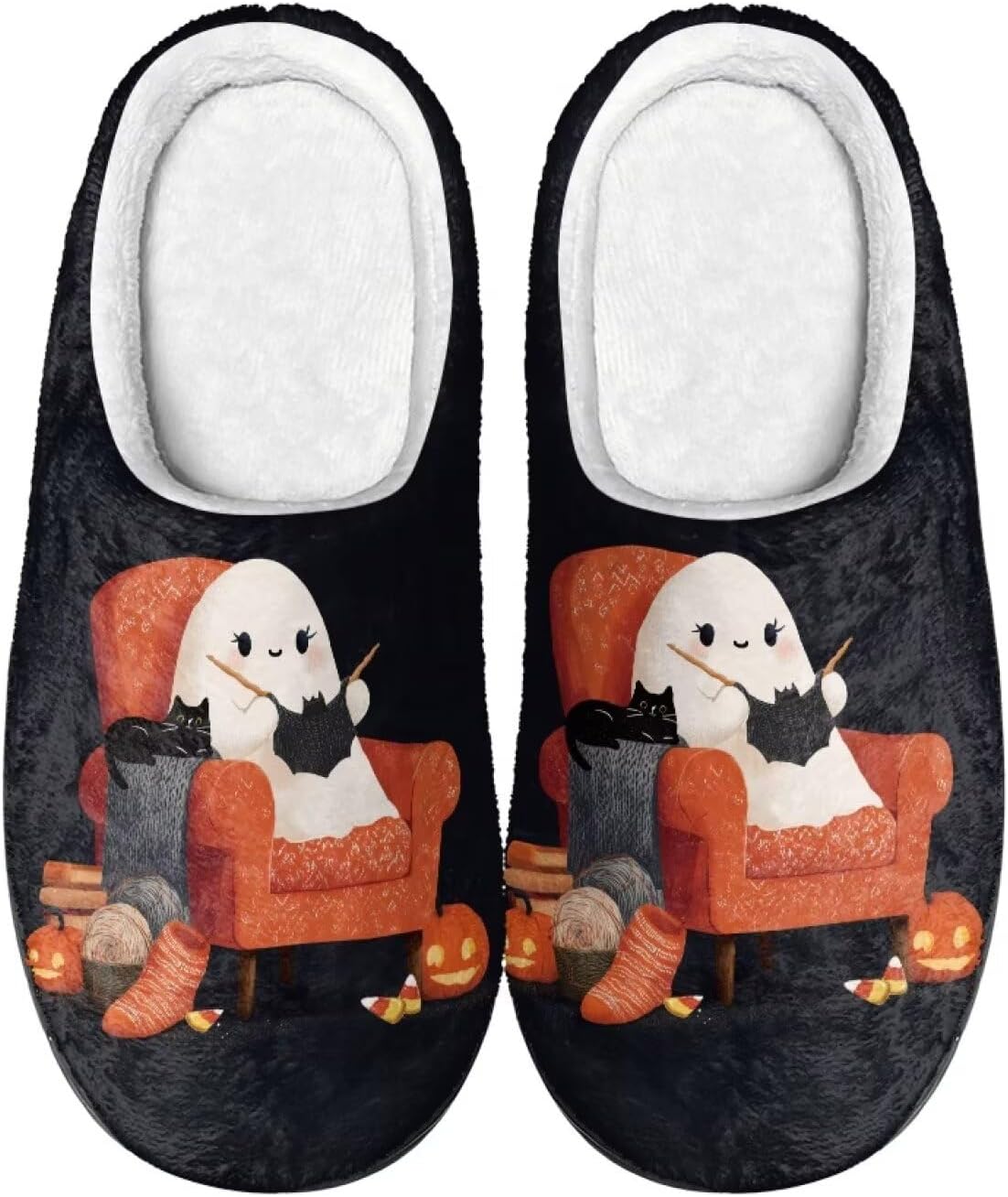 

Домашние тапочки COEQINE для женщин, мягкие, теплые, нескользящие, зимние, размеры US 4-12, Ghost Sewing Funny Multi