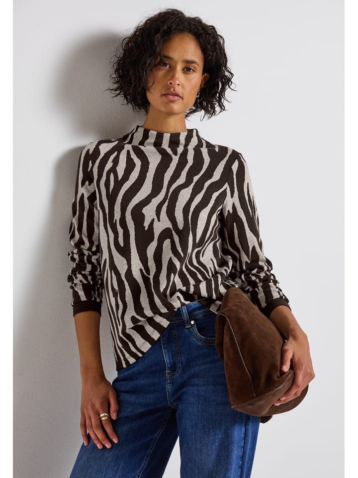 

Cecil Футболка с длинными рукавами светло-серого/черного цвета