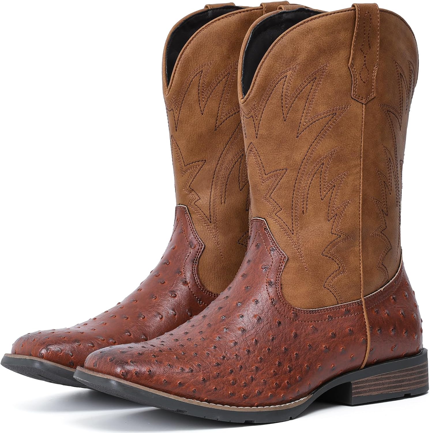 

Мужские ковбойские сапоги IUV в западном стиле из страусиной кожи, широкие, прочные, модные, с вышивкой, на шнуровке, с противоскользящей подошвой, разных цветов, коричневый