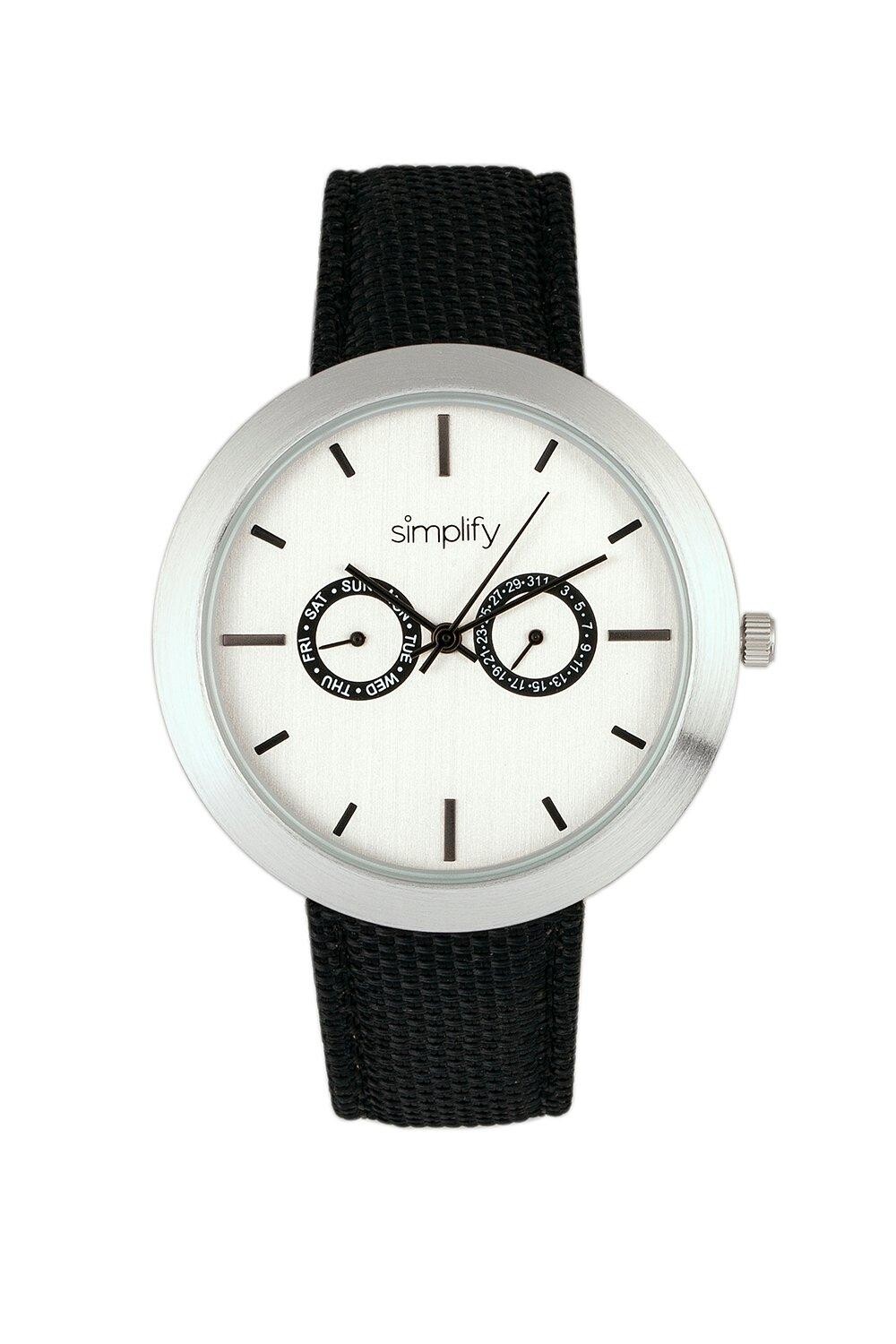 

Часы 6100 с ремешком из парусины, индикатором дня и даты Simplify, белый