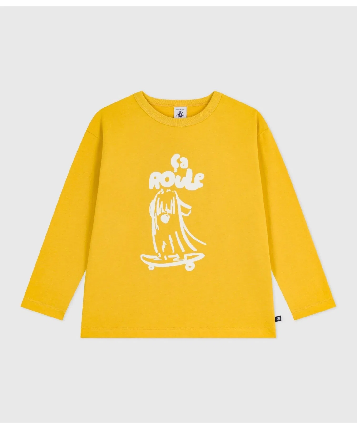 Детская жёлтая хлопковая футболка с длинным рукавом PETIT BATEAU