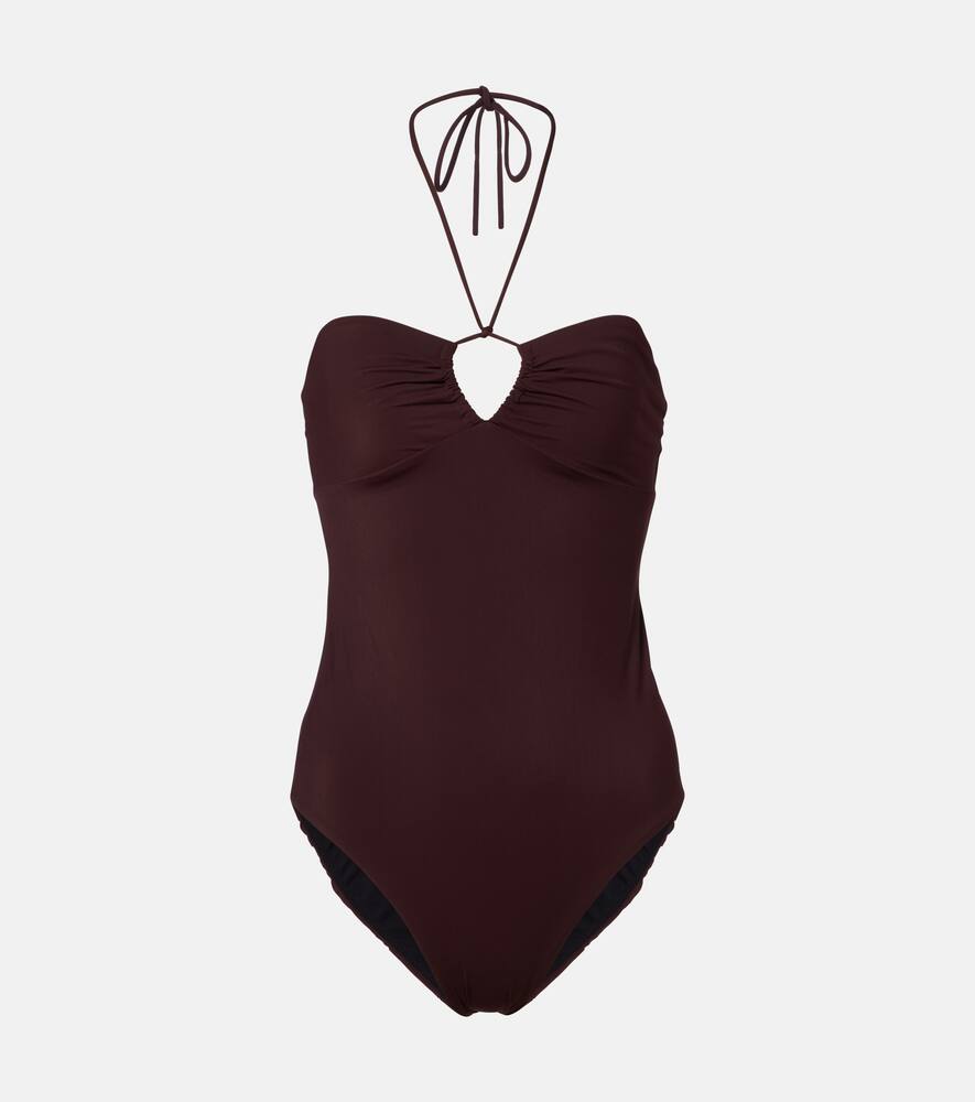 

Купальник с вырезом-замочком и запахом на шее Tory Burch, Dark Sangria