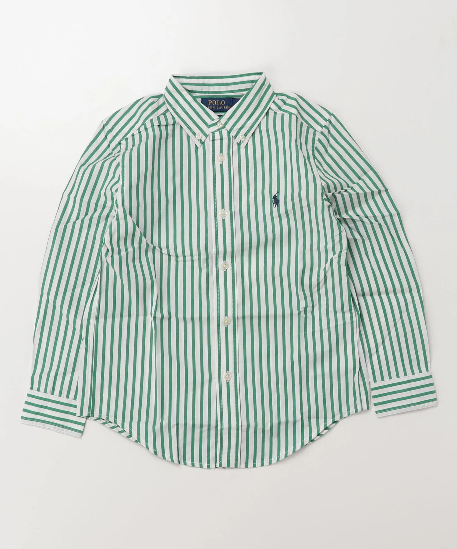 Детская хлопковая рубашка в полоску POLO RALPH LAUREN CHILDRENSWEAR зеленого цвета — фото 3