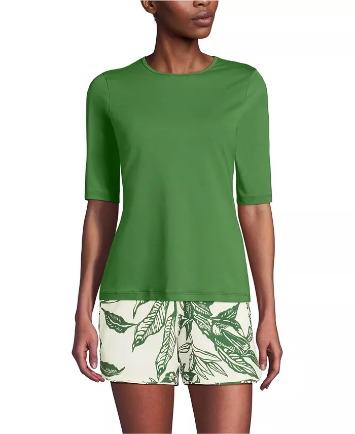 

Женский удлиненный торс с солнцезащитным фактором UPF 50, рукава на локтях, свободный рашгард Lands' End, зеленый