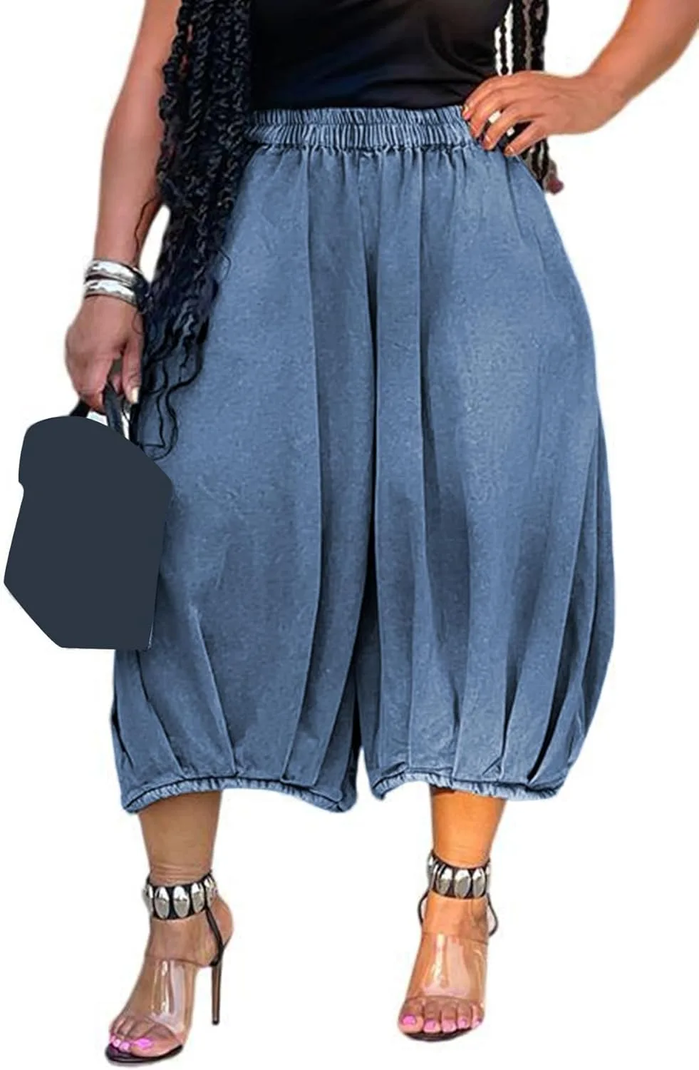 

Женские джинсы Tbahhir Baggy Barrel Cropped с эластичным поясом