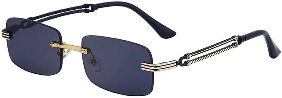 

Маленькие прямоугольные солнцезащитные очки без оправы для мужчин, роскошные винтажные панк-очки, безрамочные солнцезащитные очки UV400 LVTFCO, C1goldgray