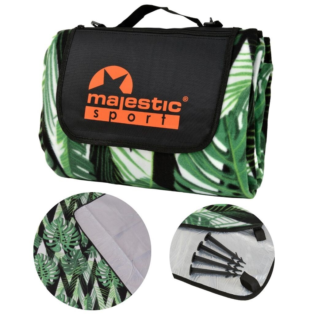 

Одеяло для пикника Majestic Sport XXL 200х200 см, утепленное, с водонепроницаемой нижней стороной, с ручкой для переноски, складное пляжное одеяло, походное одеяло, Монстера, черный