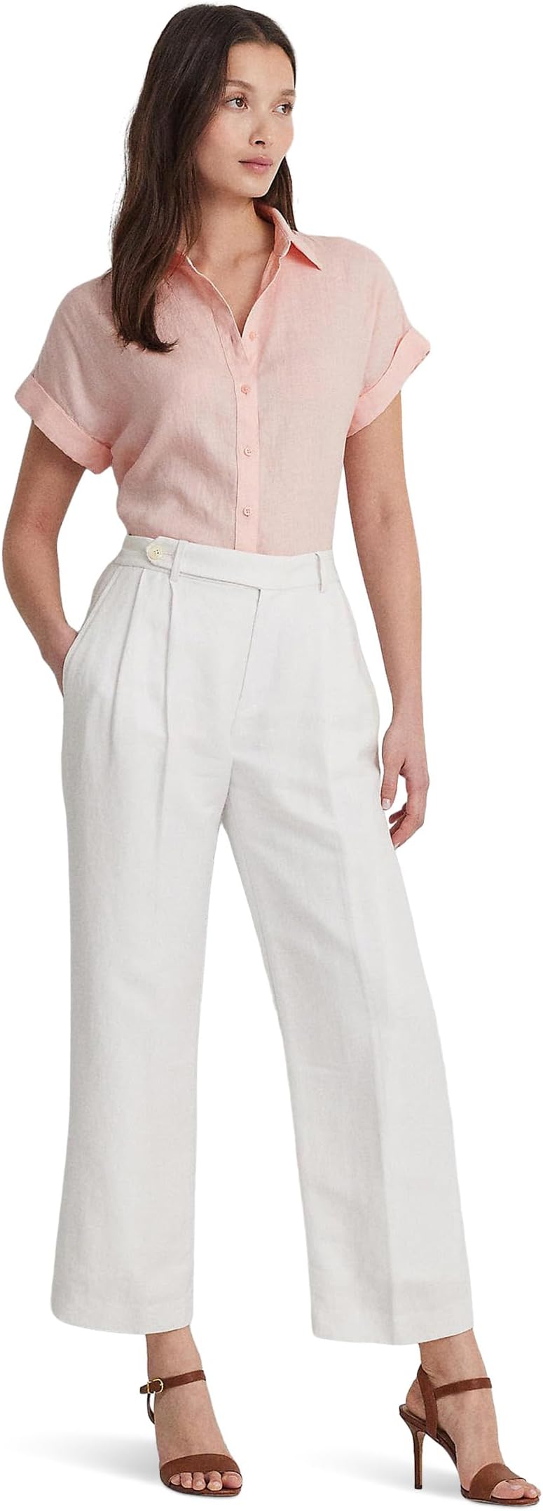 

Рубашка Lauren Ralph Lauren Petite Linen Short-Sleeve Shirt, цвет Pink Opal