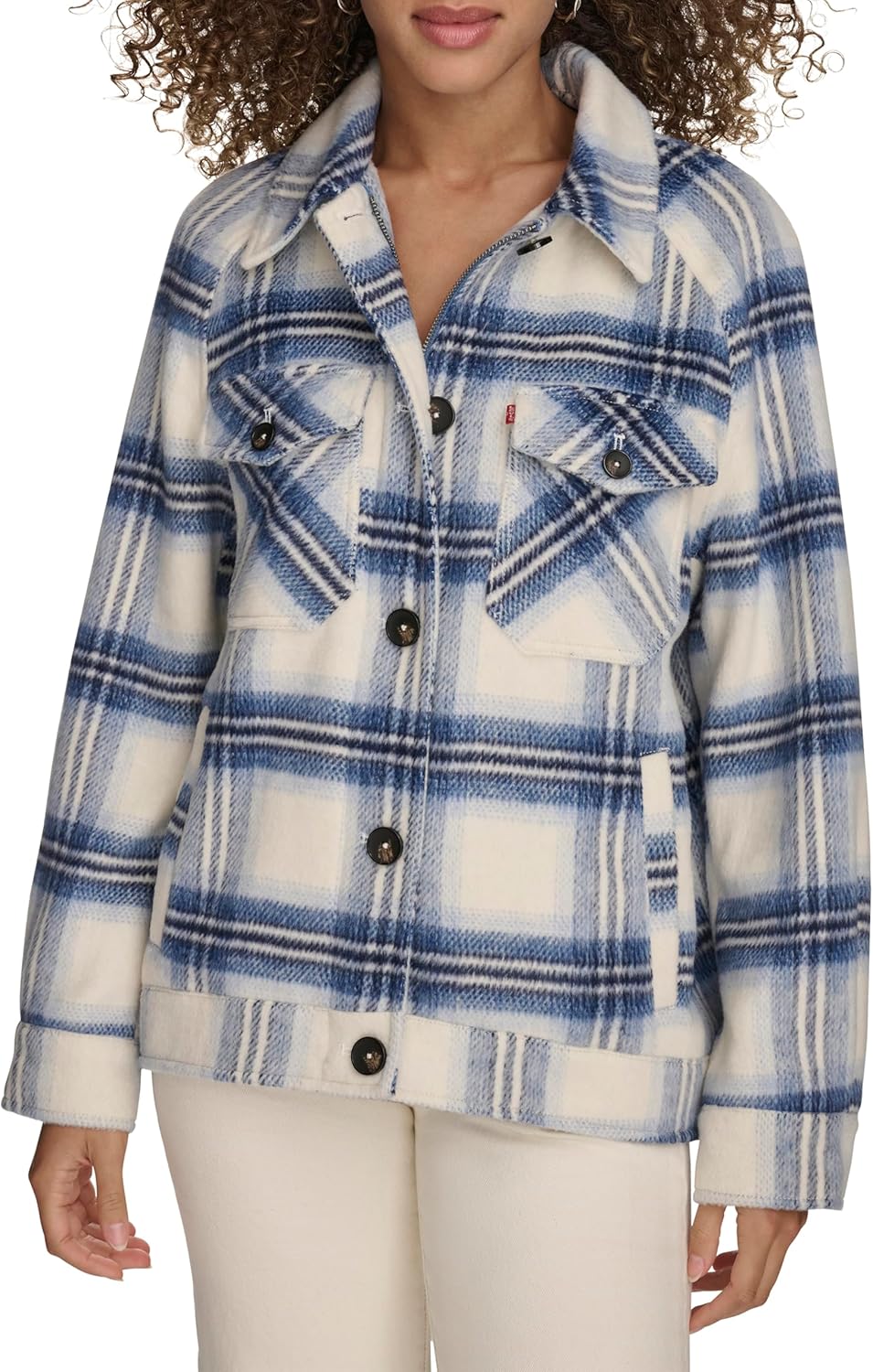 Женская куртка-рубашка Zoe Relaxed Wool Plaid Shirt Jacket Levi's, Blue Cream Plaid — фото 2