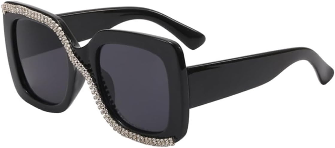 

DECHOUS Большие квадратные солнцезащитные очки для женщин в стиле ретро с бриллиантовой инкрустацией. Модные очки в крупной оправе для летних прогулок и модных мероприятий, Black women sunglass -Size:15