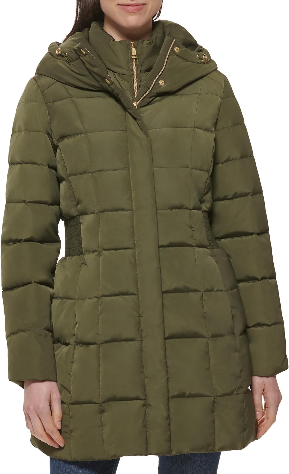 

Пальто Cole Haan Taffeta Down Coat With Bib, цвет Dusty Olive