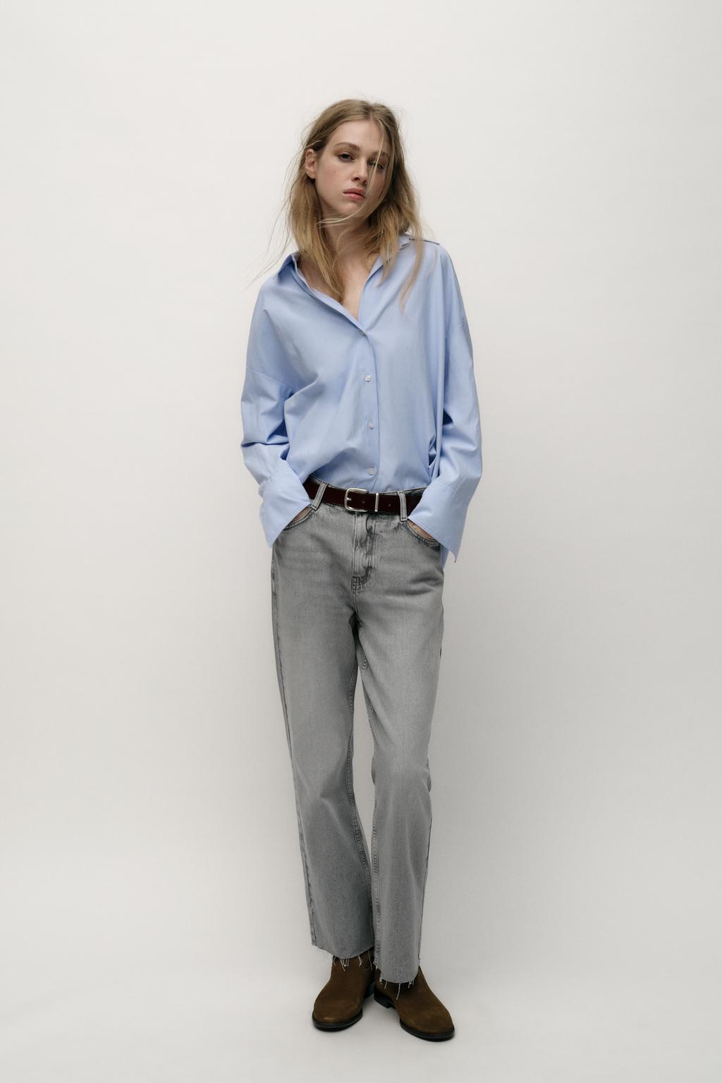 

Прямые джинсы с высокой посадкой z1975 ZARA, цвет Light grey