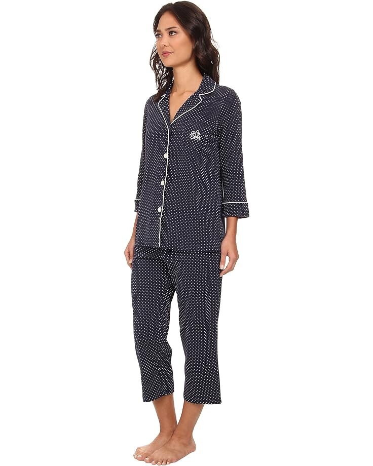 Пижама LAUREN Ralph Lauren Essentials Bingham Knits Capri, цвет Madeleine Dot Windsor Navy/White — фото 2