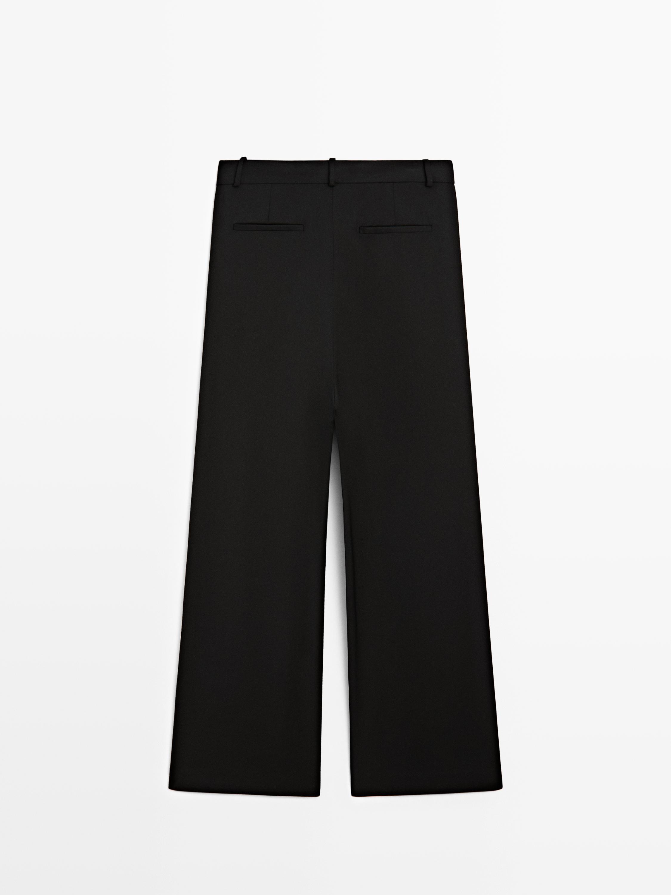 Брюки с широкими штанинами и вытачками - Studio Massimo Dutti, black — фото 4