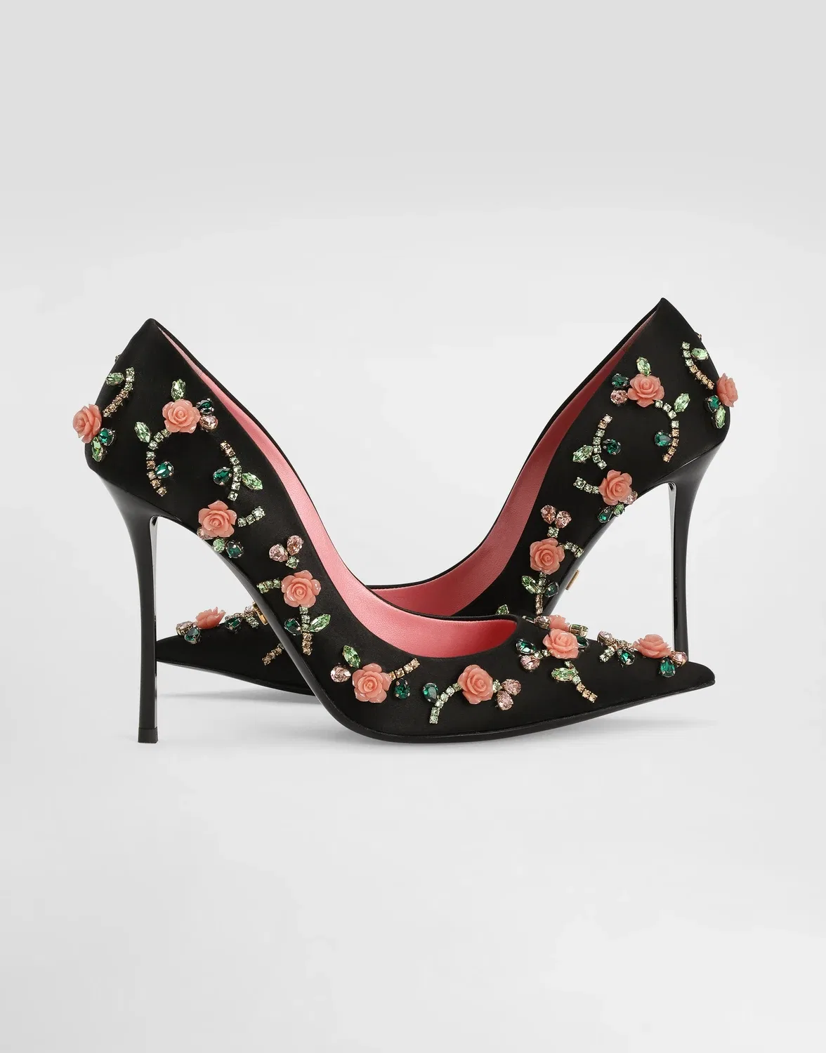 Атласные туфли-лодочки с украшениями DOLCE & GABBANA, черный — фото 4