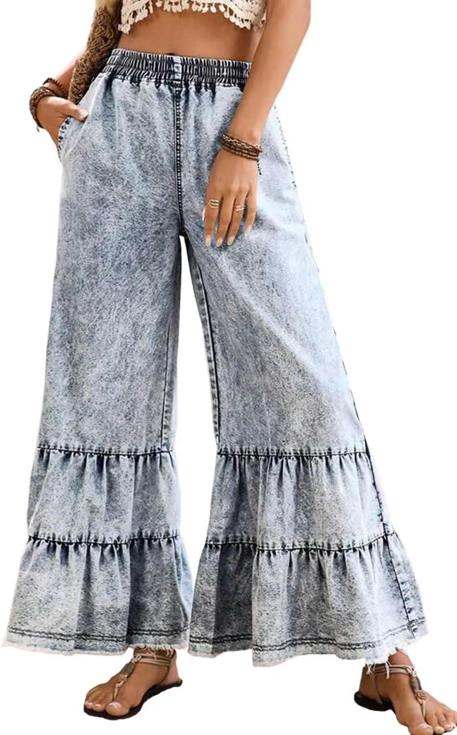 

Джинсы женские light grey с эффектом потертости и расклешенным низом Loricete