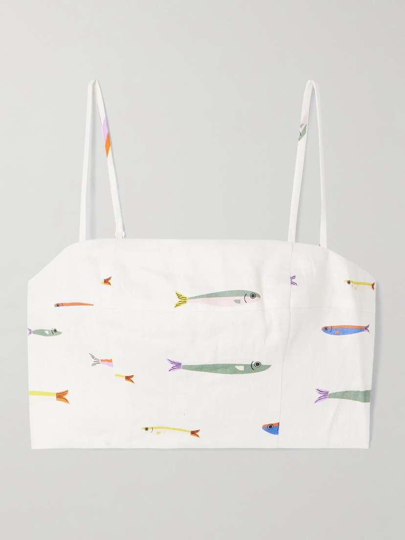 

Укороченный льняной топ с принтом от Federico Staud, желтый