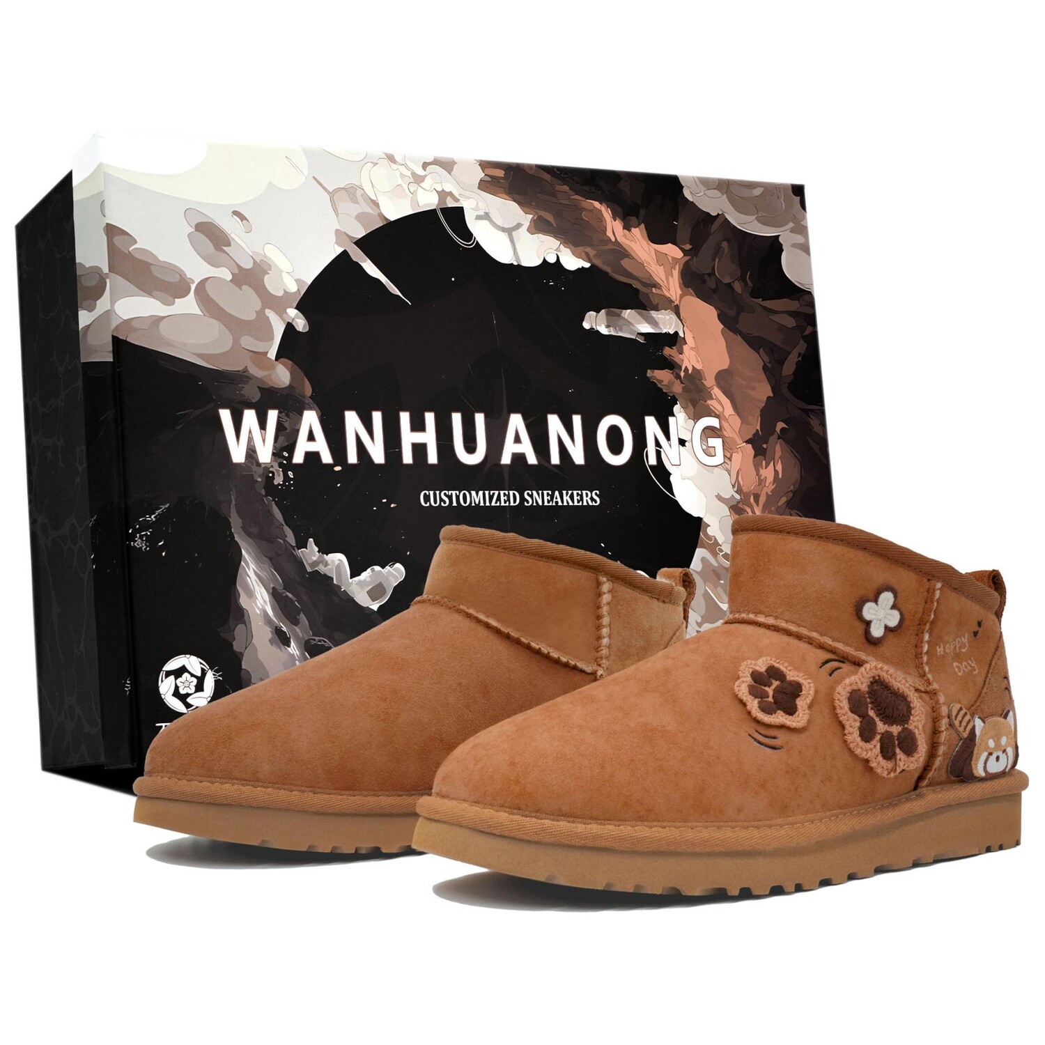 Ботинки зимние женские UGG Classic Ultra Mini с декором, коричневый