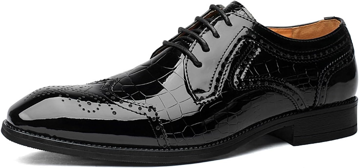 

Мужские оксфорды из лакированной кожи с вырезным узором, регулируемые шнурки, заостренный носок, свадебные туфли для мужчин, деловая и повседневная обувь Tokouk, черный