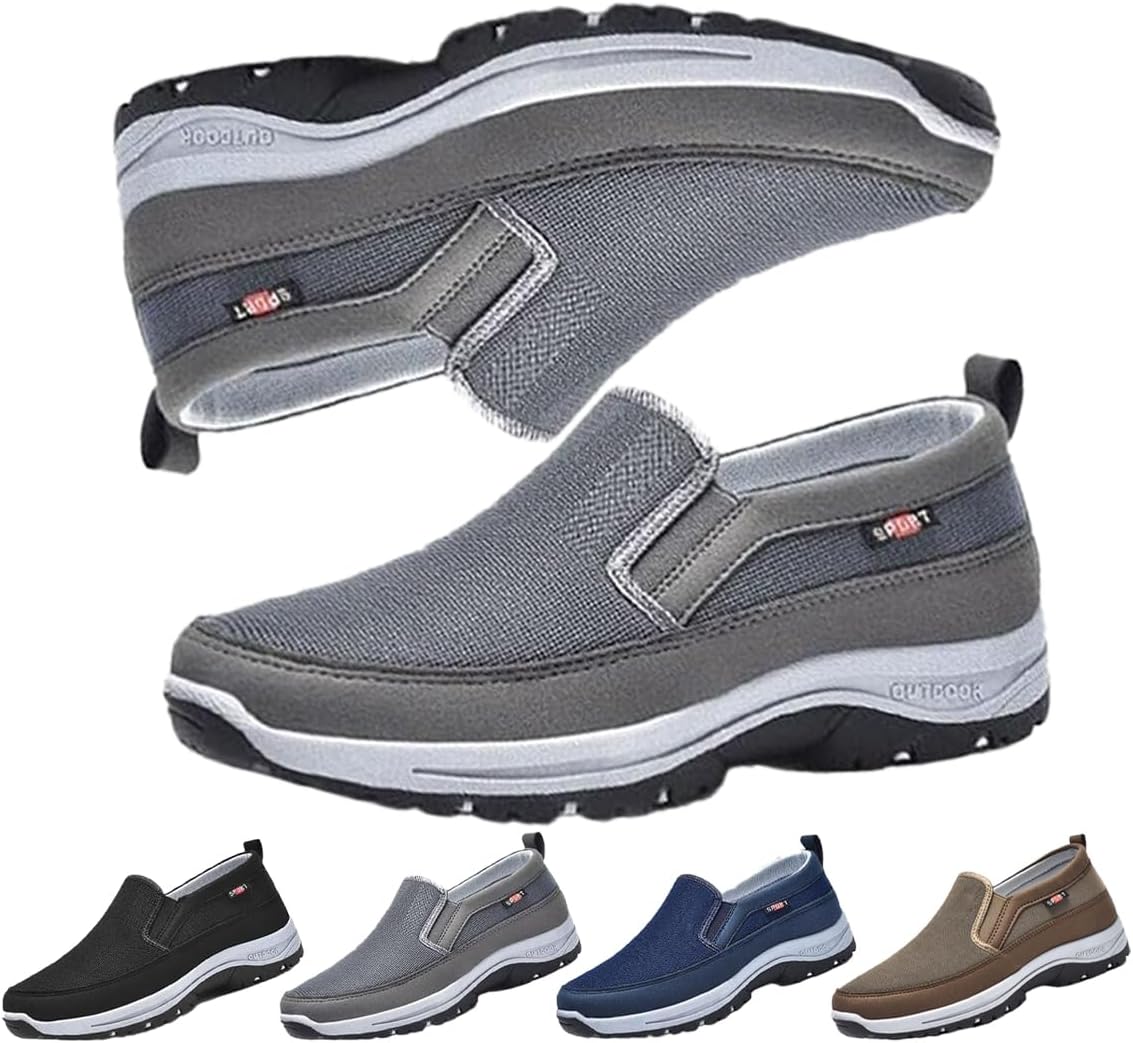 

Мужские ортопедические слипоны с поддержкой свода стопы, текстильные лоферы, повседневные нескользящие ортопедические кроссовки, прогулочные лодочные туфли Generic, серый