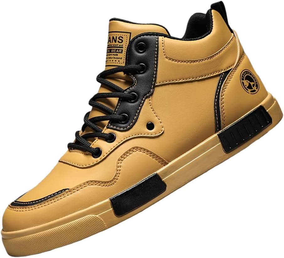 

Удобные высокие кеды - повседневная обувь для скейтборда на шнуровке, с искусственным верхом, тканевой подкладкой, резиновой подошвой и стелькой из ЭВА - всесезонные модные прогулочные туфли Clolinde, желтый