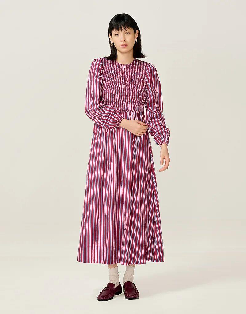 

Платье миди Omnes Dresses в полоску с рукавами-баллонами синего и коричневого цветов