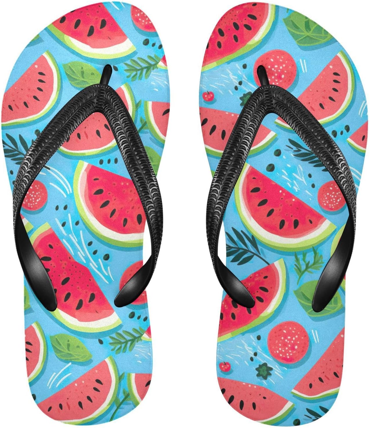 

Сандалии SPRIPORT с мультяшными арбузами и листьями для женщин и мужчин, удобные повседневные шлепанцы с мягкой подошвой, резиновой подошвой против скольжения, плоские сандалии для прогулок, пляжа и лета, Multicoloured