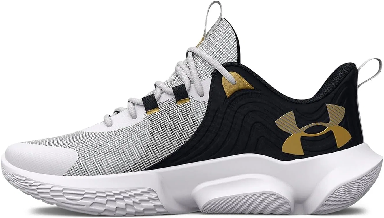 Баскетбольные кроссовки Under Armour Unisex UA Flow Futr X 2 для игры на корте, White Black Metallic Gold. — фото 3