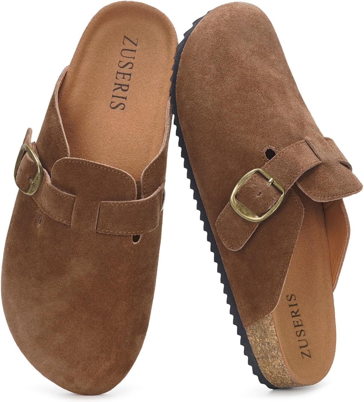 

Женские и мужские замшевые сабо ZUSERIS с широким размером, кожаные мюли, сандалии с пробковой стелькой, удобные тапочки с поддержкой свода стопы, Tan