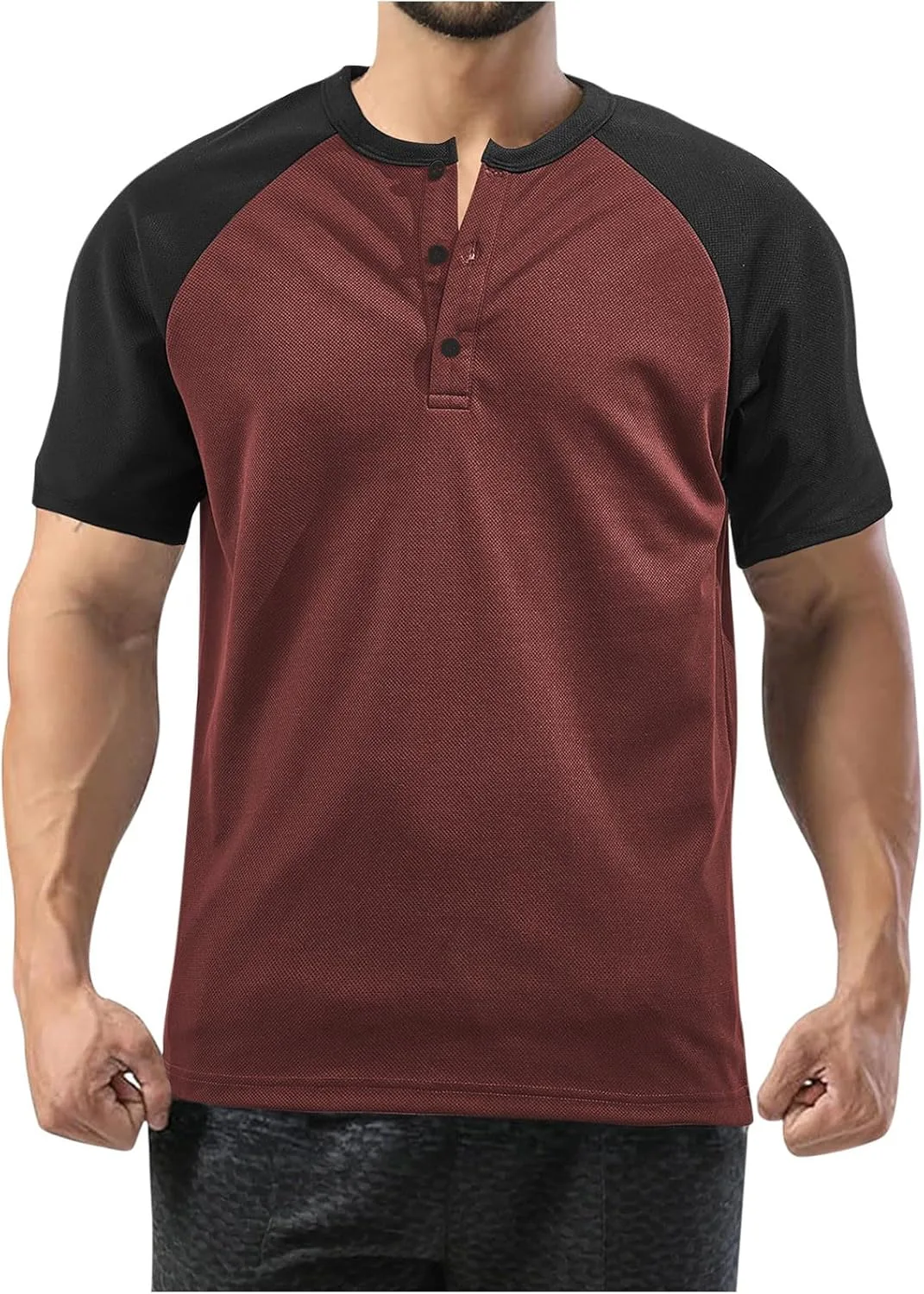 Мужская футболка Henley с коротким рукавом Raglan