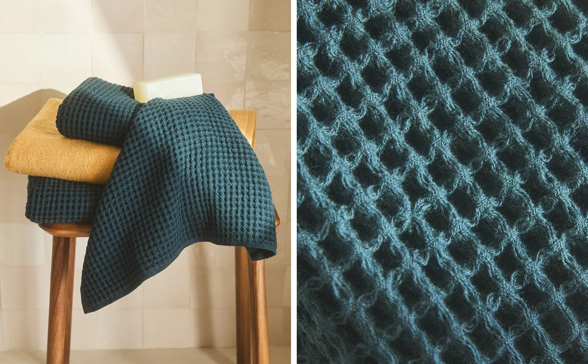 

Хлопковое банное полотенце вафельной вязки Zara Home, цвет Dark Petrol Blue