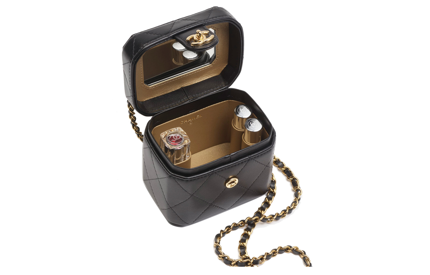 CHANEL Косметичка из овчины, маленькая квадратная сумка, кроссбоди, сумка через плечо Trumpets, женская, черная — фото 4