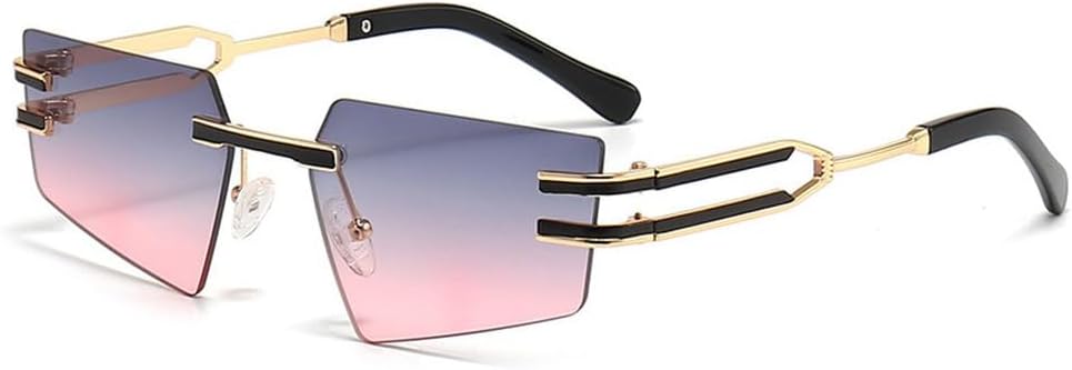 

Ретро-солнцезащитные очки без оправы для женщин и мужчин в стиле панк с металлическим покрытием, женские очки без оправы с защитой от УФ-излучения UV400, модные очки TKKTLLT, Gold-graypink