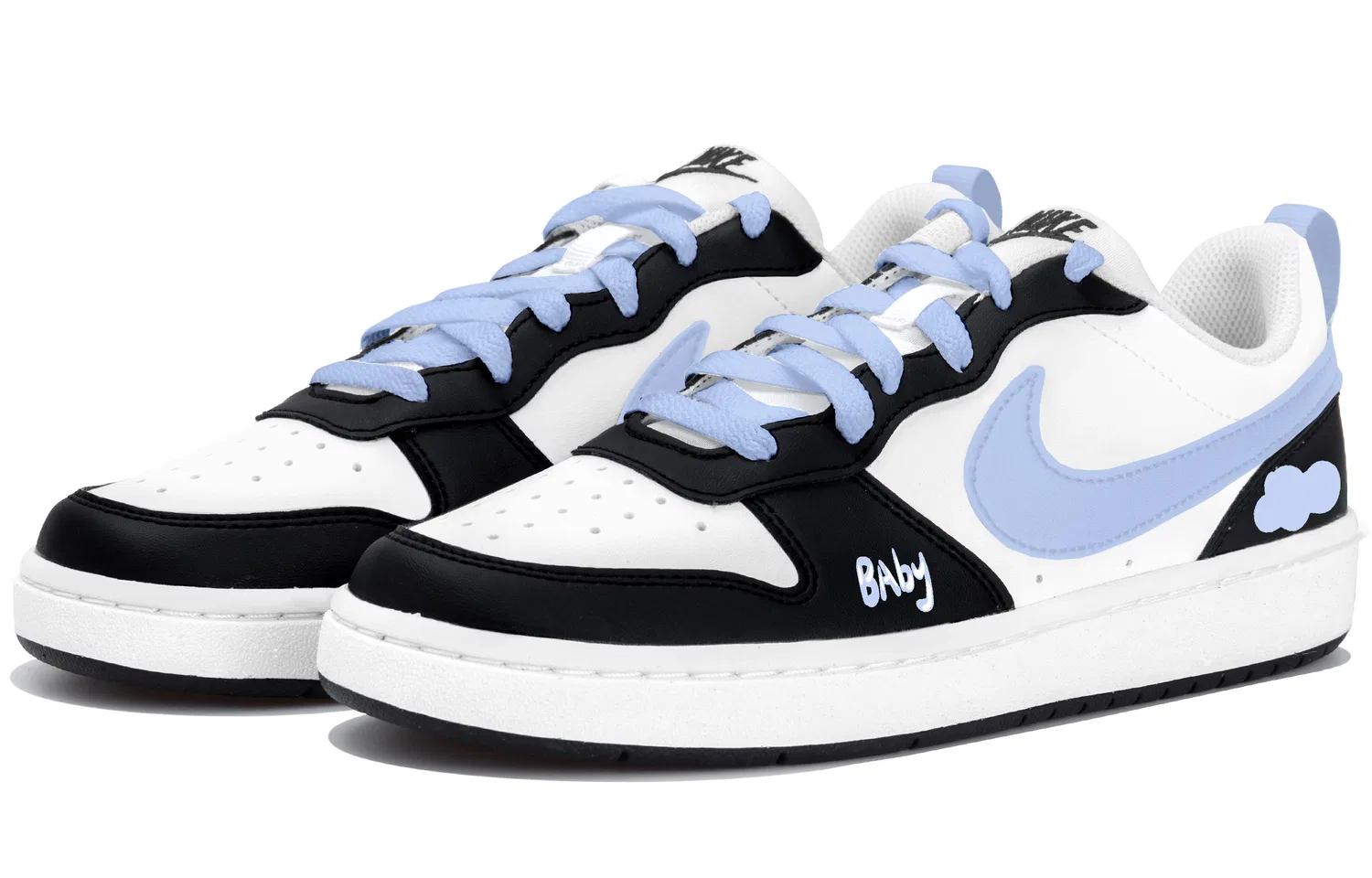 Кроссовки для скейтбординга Nike Court Borough Black White Blue Clouds для подростков синие — фото 4