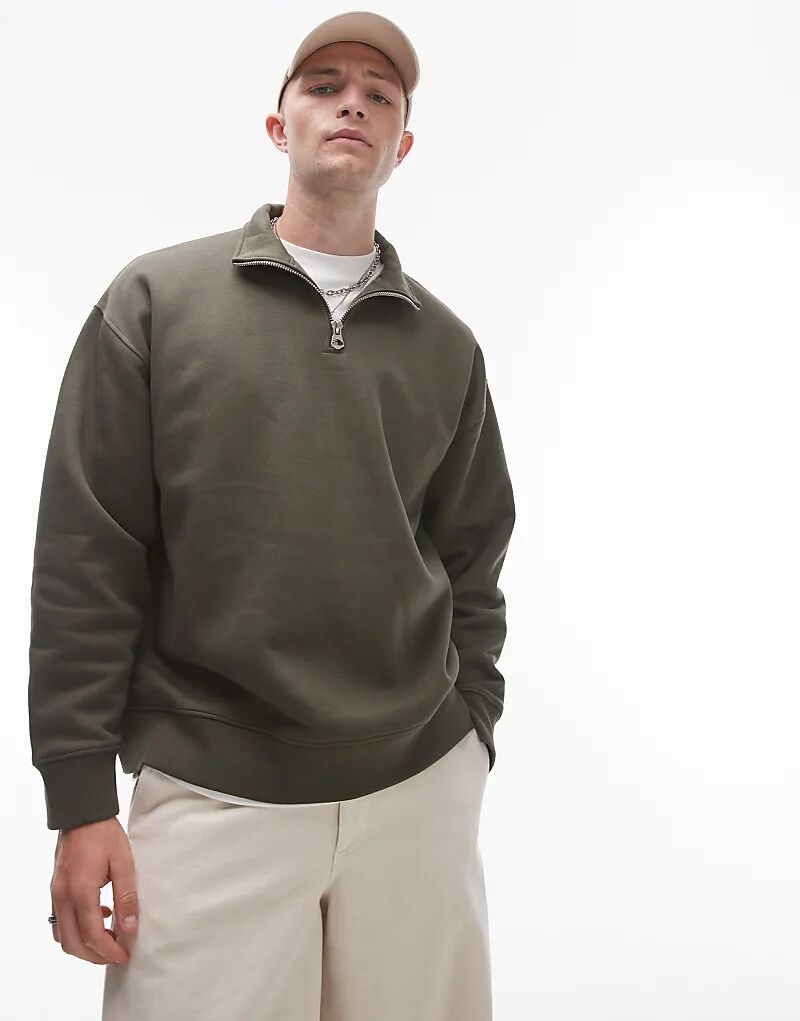 

Толстовка Topman oversize цвета хаки с четвертной молнией
