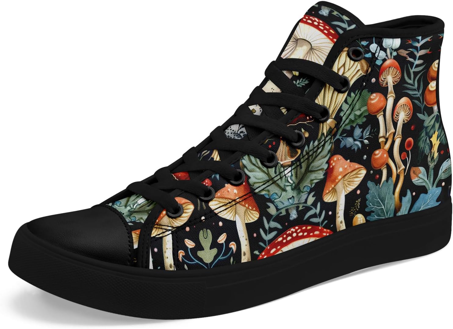 

Высокие кеды на холщовой основе AWSOLE «Грибной лес» для женщин и мужчин, винтажные готические стильные кроссовки с натуральным принтом, повседневная обувь, черный/зеленый/оранжевый/бежевый