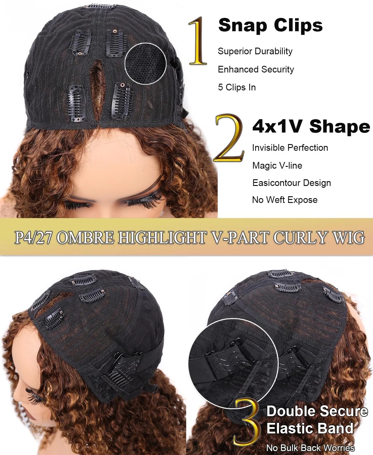 Женский парик «V Part» из натуральных волос 20 дюймов Aiqi Hair, Brown — фото 4
