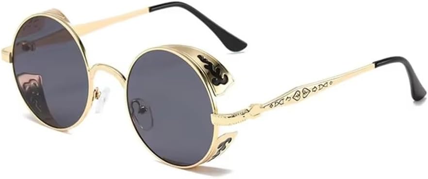 

Солнцезащитные очки в стиле стимпанк с круглой оправой для мужчин и женщин, модные винтажные металлические очки с защитой от УФ-излучения в стиле панк KTUCN, Gold Grey