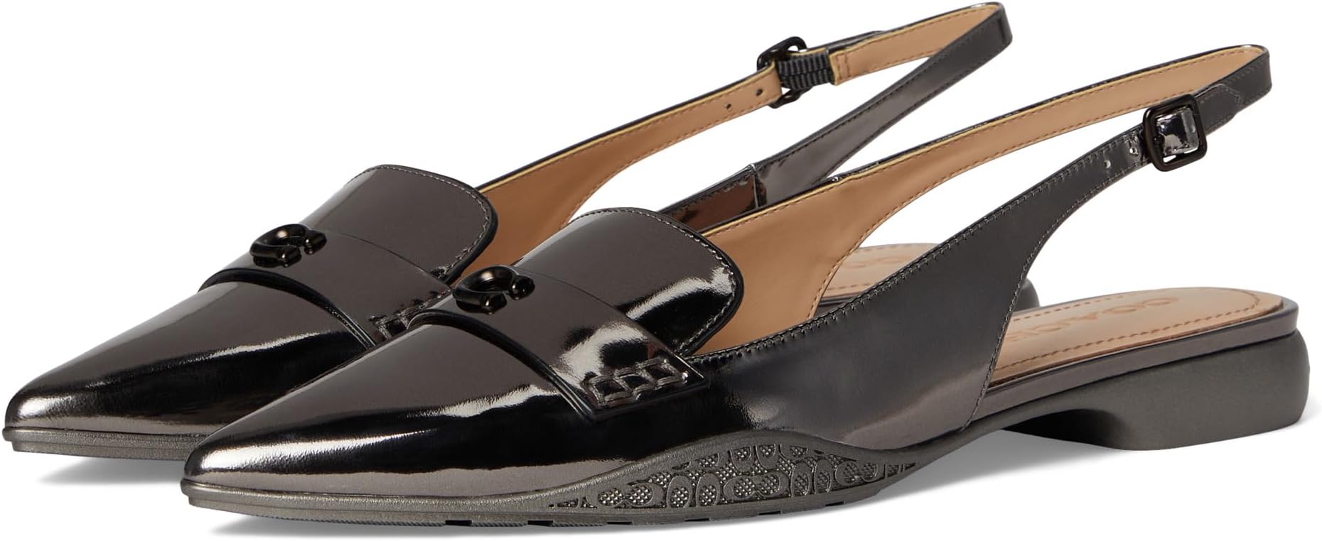 Балетки COACH Carrie Metallic Leather Skimmer, цвет Anthracite