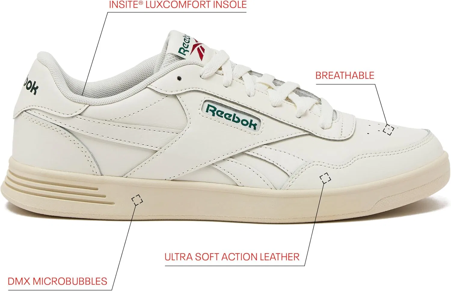 Кроссовки Reebok Herren Court Advance для Herren - Lässige Tennisschuhe für HerrenSneakers, Chalk Dark Green Flash Red — фото 2