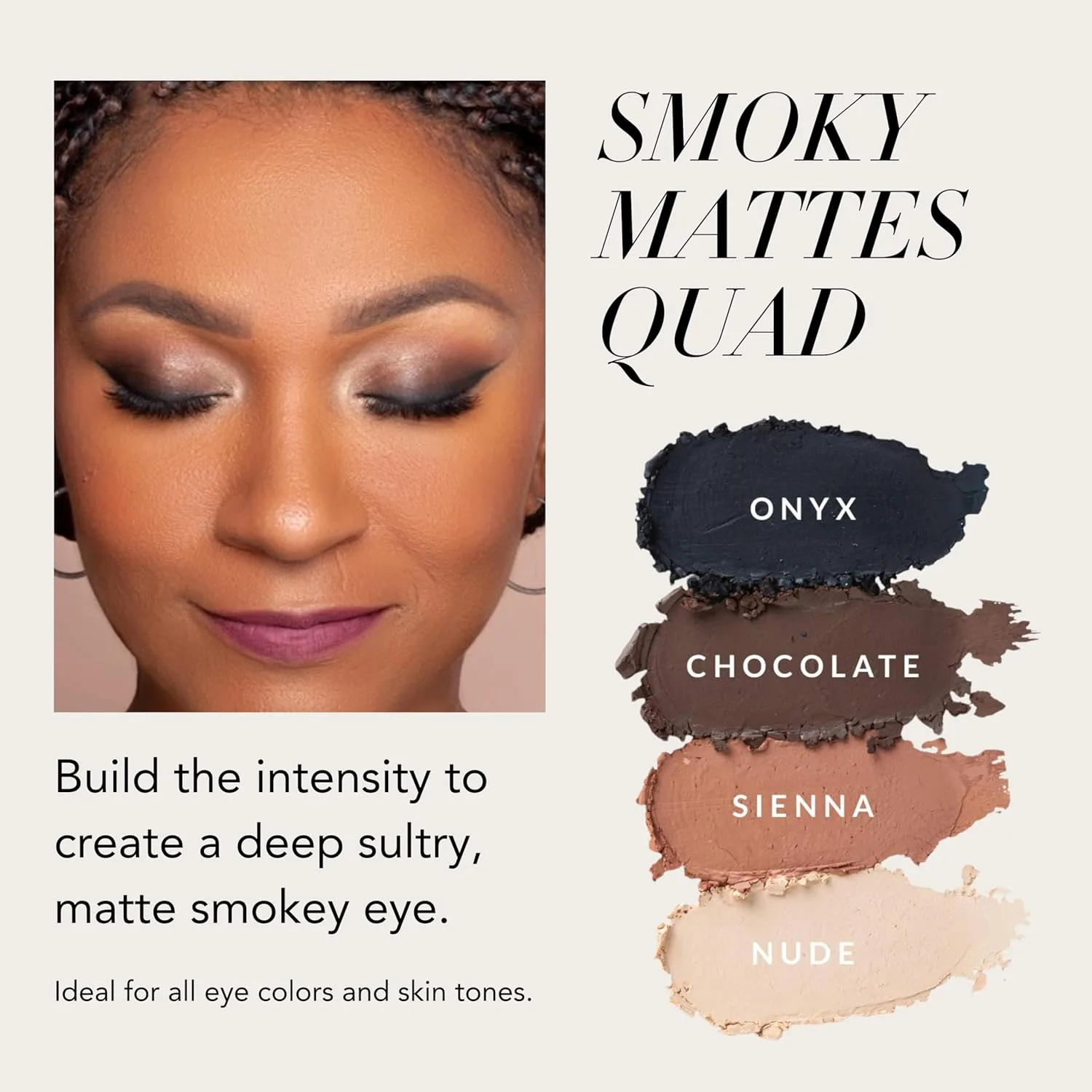 Xtreme Lashes GlideShadow стойкая подводка для век Smoky Mattes набор из 4 цветов: Onyx, Chocolate, Sienna, Nude, легкая крем-пудра, не осыпается, безопасна для наращенных ресниц, Smokey Mattes — фото 2