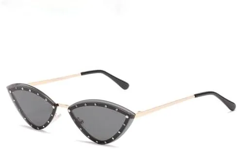 

Солнцезащитные очки «кошачий глаз» из сплава, без оправы, с кристаллами, блестящие, женские, уникальные, элегантные, зеленые, со стразами MTZJH, Gold Gray